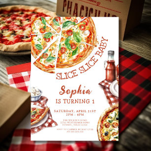 Invitation Slice Slice Baby Pizza moderne 1er anniversaire