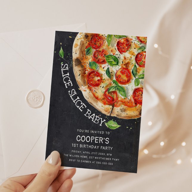 Invitation Slice Slice Baby Pizza moderne 1er anniversaire (Créateur téléchargé)