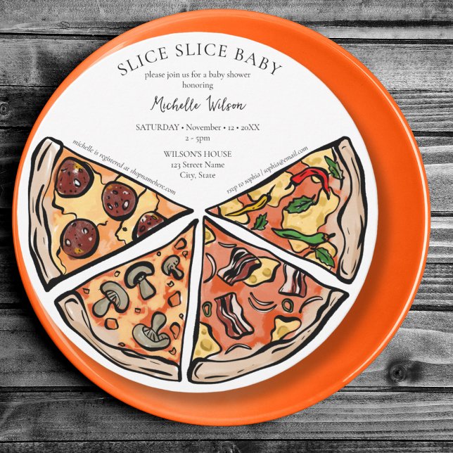 Invitation Slice Slice Baby Rustic Pizza Genre Neutre (Créateur téléchargé)