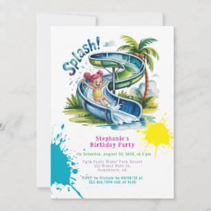 Invitation Slide d'eau Splah Fille fête d'anniversaire