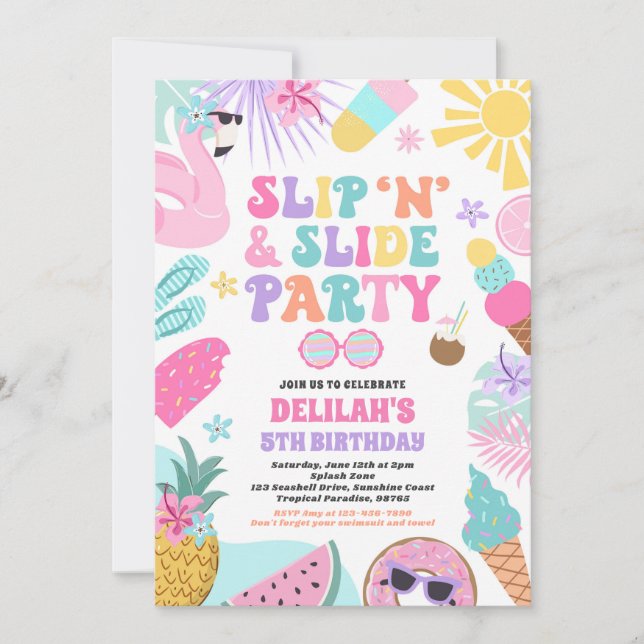 Invitation Slide 'n' Slide Splash Pad Summer Anniversday Part (Devant)