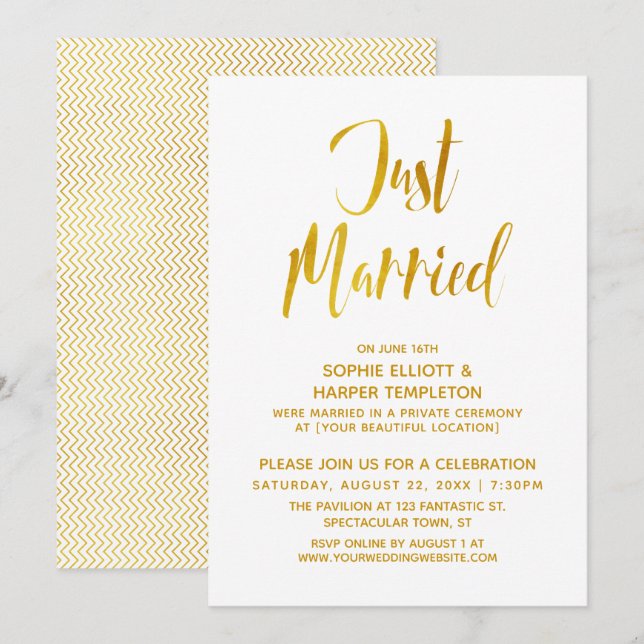 Invitation Slim Gold Chevron Mariés Post Fête de Mariage (Devant / Derrière)