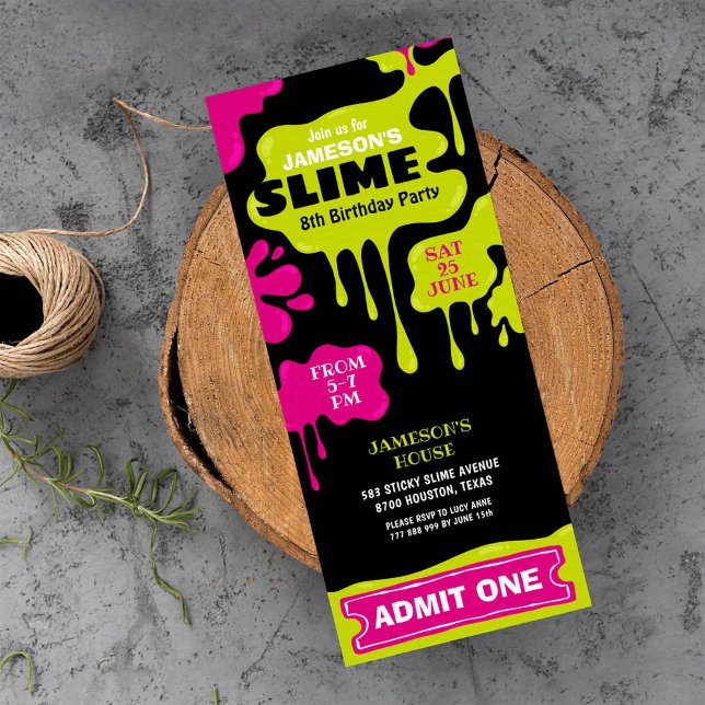 Invitation Slime anniversaire ticket de fête admettre une inv (Créateur téléchargé)