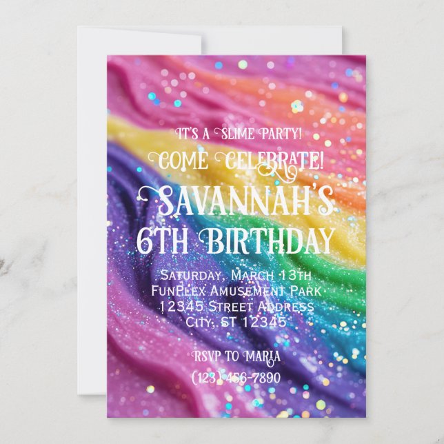 Invitation Slime Party Arc-en-ciel Couleurs Anniversaire (Devant)