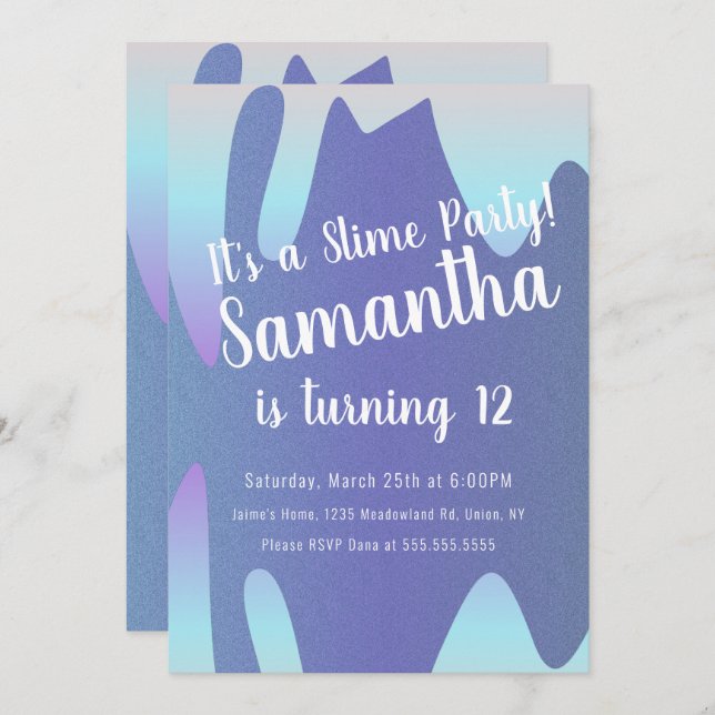 Invitation Slime Party Ombre Drivers Birthday Sparkle Blue (Devant / Derrière)