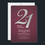 Invitation Sliver Parties scintillant Glam Bourgogne 21e anni<br><div class="desc">Créez votre propre surprise de 21e anniversaire en Bourgogne moderne avec les détails de votre fête sur les polices arrière - plans et populaires de Bourgogne que vous pouvez facilement modifier en cliquant sur le bouton "Personnaliser"</div>