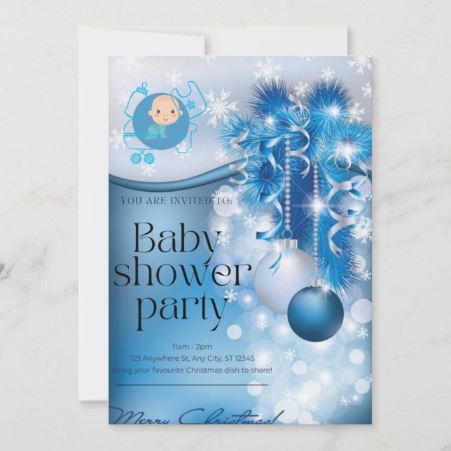 Invitation Sliver snowflakes winter wonderland baby shower  (Devant)