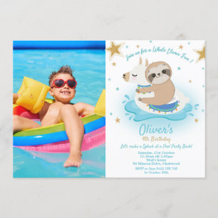 Invitation Sloth and Llama Pool Party Birthday Boy Photo