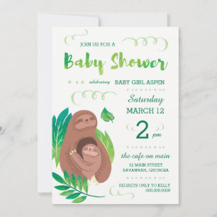 Invitation Sloth Baby shower Rainforest Jungle Thème