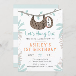 Invitation Sloth Birthday Party Invite