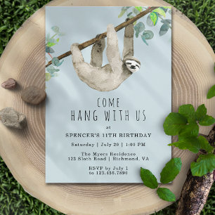 Invitation Sloth Come Hang   Sky Blue Fun Anniversaire de enf