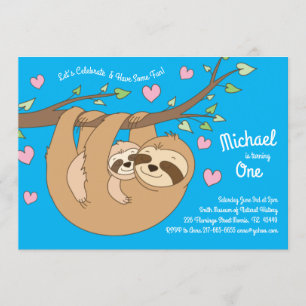 Invitation Sloth Cute Kids 1er anniversaire