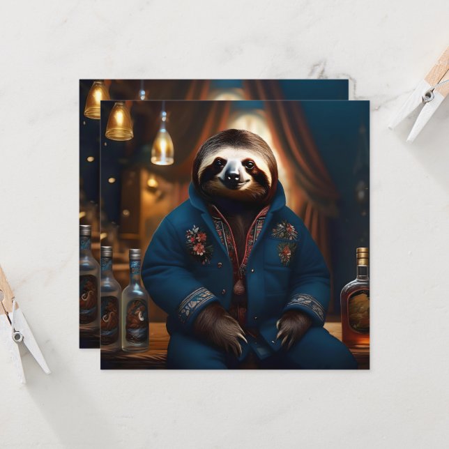 Invitation Sloth Dans Sa Veste À Boire, (Devant/Arrière en situation)