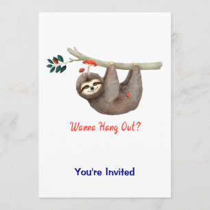 Invitation Sloth Hanging from Branch TEXT Voulez-vous vous ac