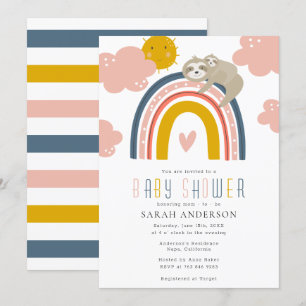 Invitation Sloth Maman & Baby avec Happy Rainbow Baby shower