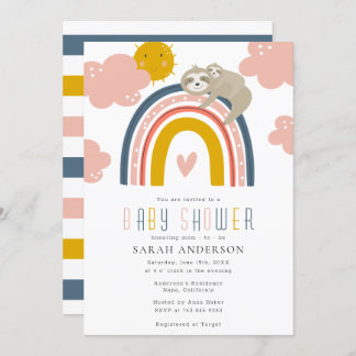 Invitation Sloth Maman & Baby avec Happy Rainbow Baby shower