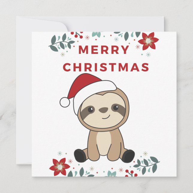 Invitation Sloth Noël Neige Hiver Animaux Fentes (Devant)