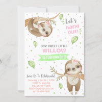Sloth paresse l'invitation d'anniversaire fille, n