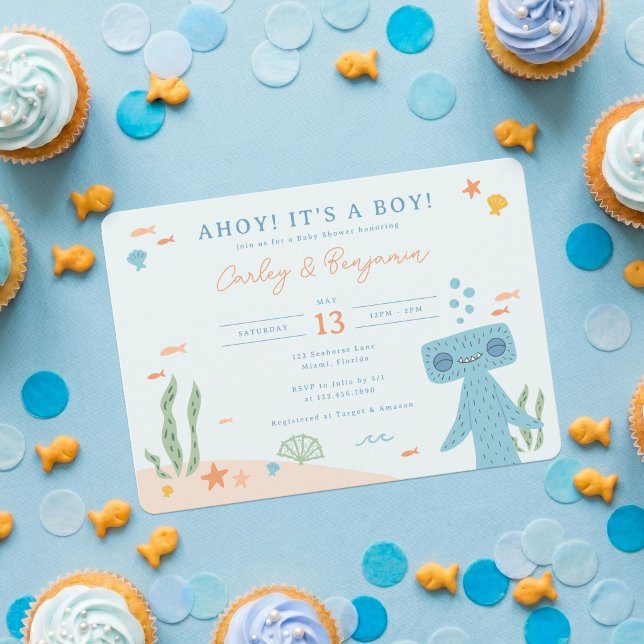 Invitation Slumberkins Baby Shower Hammerhead (Invitation on simulated table)