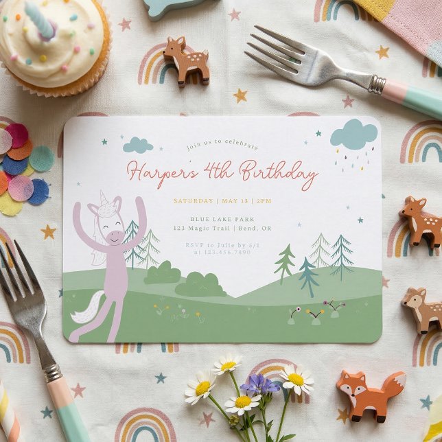 Invitation Slumberkins Licorne Magique Anniversaire (Invitation simulated on table)