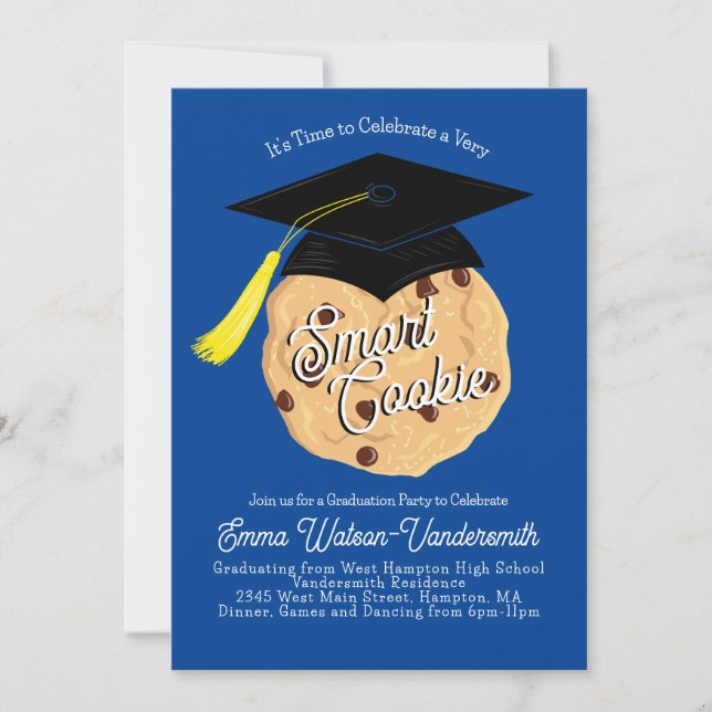 Invitation Smart Cookie Graduation Party Blue (Devant)