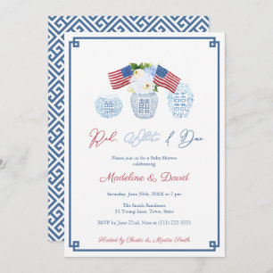 Invitation Smart Red White Due Chinoiserie Baby shower Party