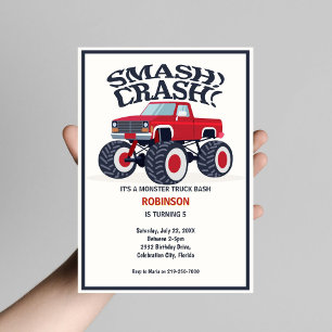 Invitation Smash Crash - Moderne Camion Monster Rouge Anniver
