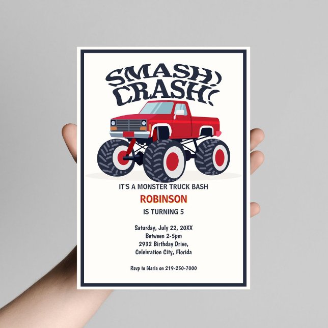 Invitation Smash Crash - Moderne Camion Monster Rouge Anniver (Créateur téléchargé)