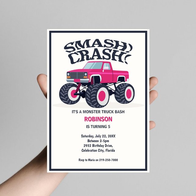 Invitation Smash Crash - Moderne Monster Rose Camion Annivers (Créateur téléchargé)