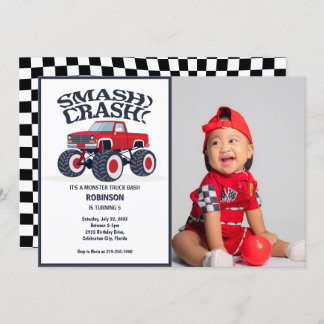 Invitation Smash Crash - Moderne Monster Rouge Photo Camion