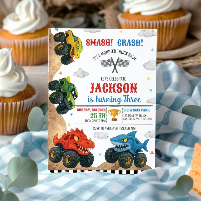 Invitation Smash Crash Monster Truck Anniversaire de enfant P (Créateur téléchargé)