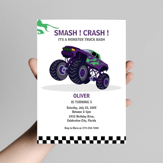 Invitation Smash & Crash - Monster Truck moderne Anniversaire (Créateur téléchargé)