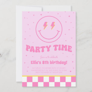 Invitation Smiley Preppy Visage Girl rose Anniversaire Invita