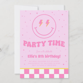 Invitation Smiley Preppy Visage Girl rose Anniversaire Invita
