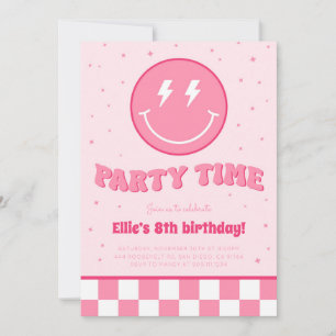 Invitation Smiley Preppy Visage Girl rose Anniversaire Invita