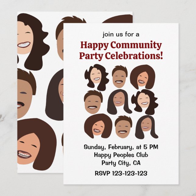 Invitation Smiling People Happy Face Celebration Party (Devant / Derrière)