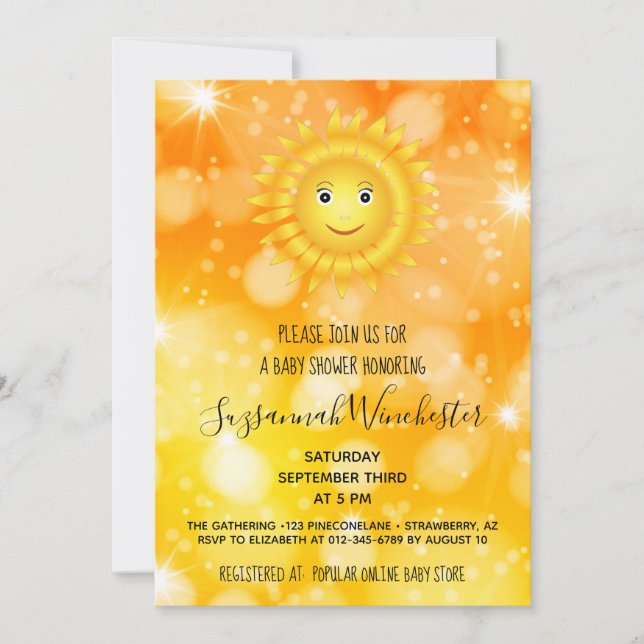 Invitation Smiling Soleil Sexe Neutre Baby shower Personnalis (Devant)