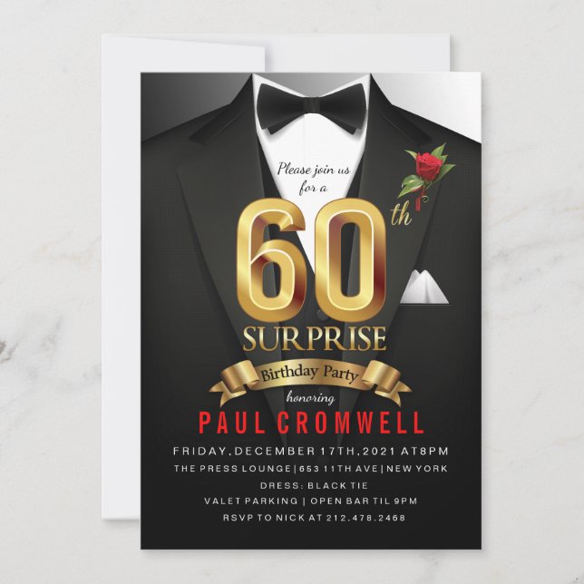 Invitation smoking pour 60 ans surprise (Devant)