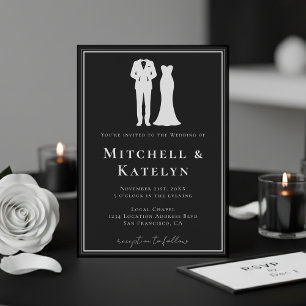 Invitation Smoking & Robe Minimaliste Bordure Noire Mariage