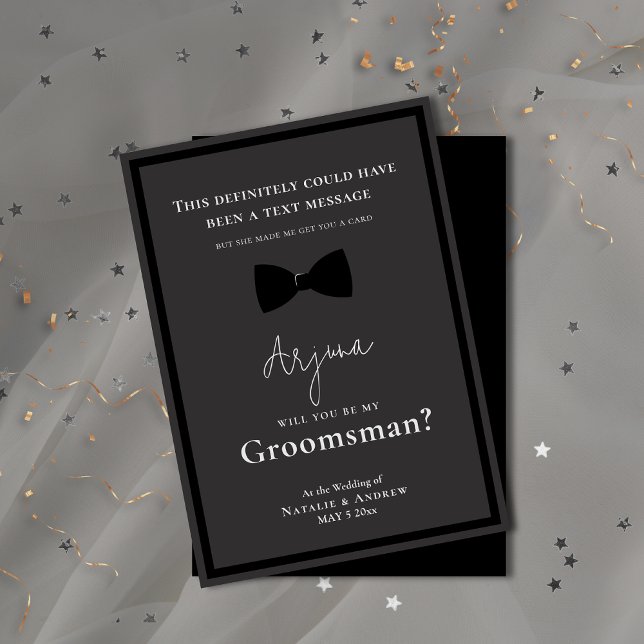 Invitation Smoking tout noir classique drôle garçon d'honneur (Classic All Black Tuxedo Funny Groomsman Invitation)