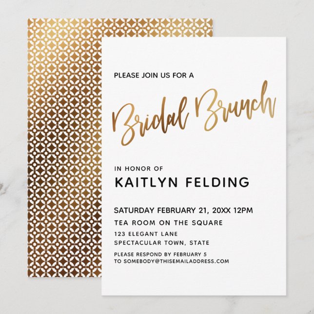 Invitation Smooth Gold Ombre Bridal Brunch Typographie (Devant / Derrière)