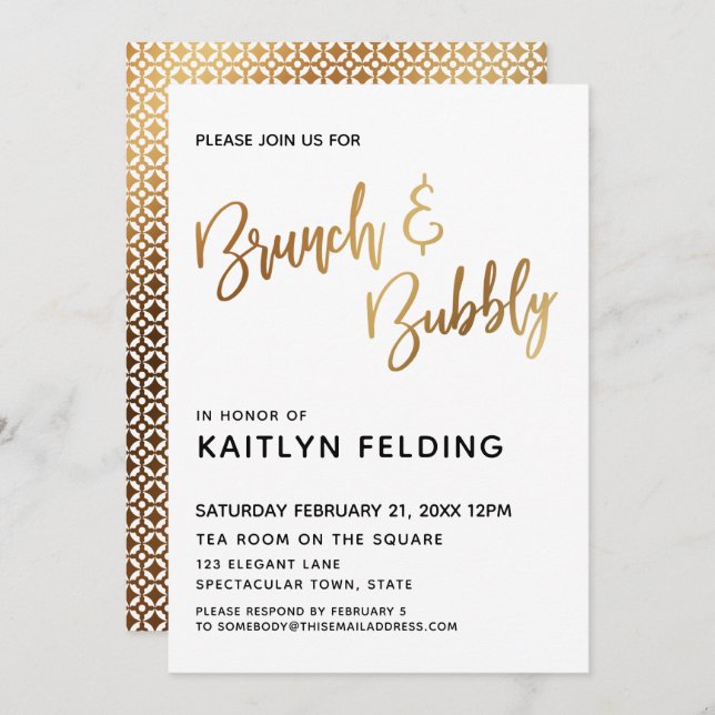 Invitation Smooth Gold Ombre Brunch & Bubbly Typographie (Devant / Derrière)