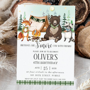 Invitation S'more Camping Bonfire Bear Fox Raccoon Anniversai