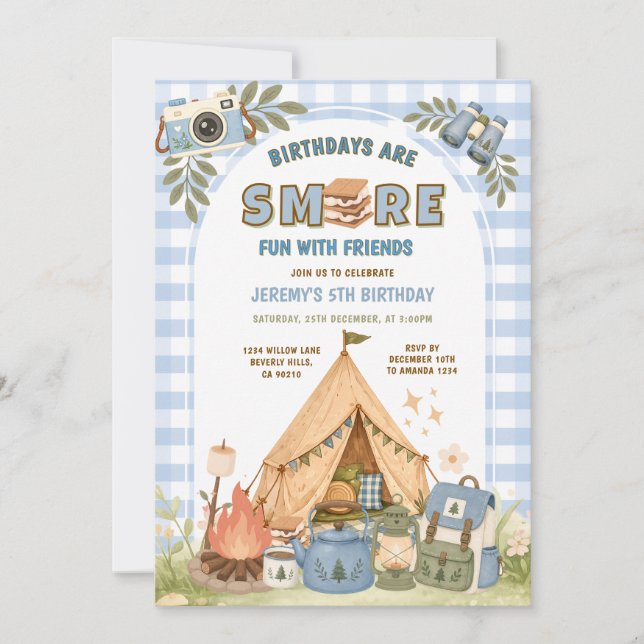 Invitation S'more de plaisir avec des amis Camping Anniversai (Devant)