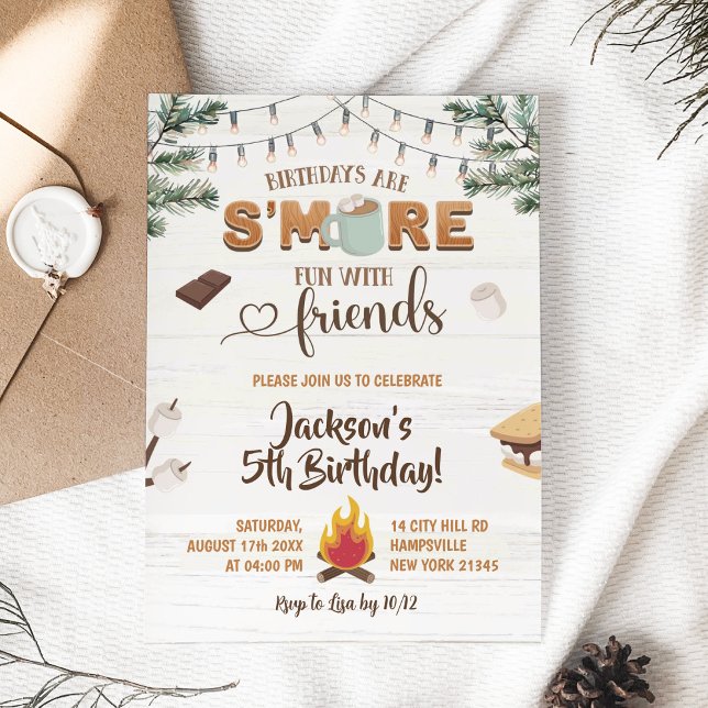 Invitation S'more de plaisir avec des amis Camping Anniversai (Créateur téléchargé)