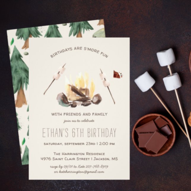 Invitation S'more de plaisir | Fête d'anniversaire de camping (Créateur téléchargé)