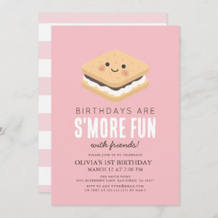 Invitation S'more Fun Kawaii Rose fille 1er anniversaire