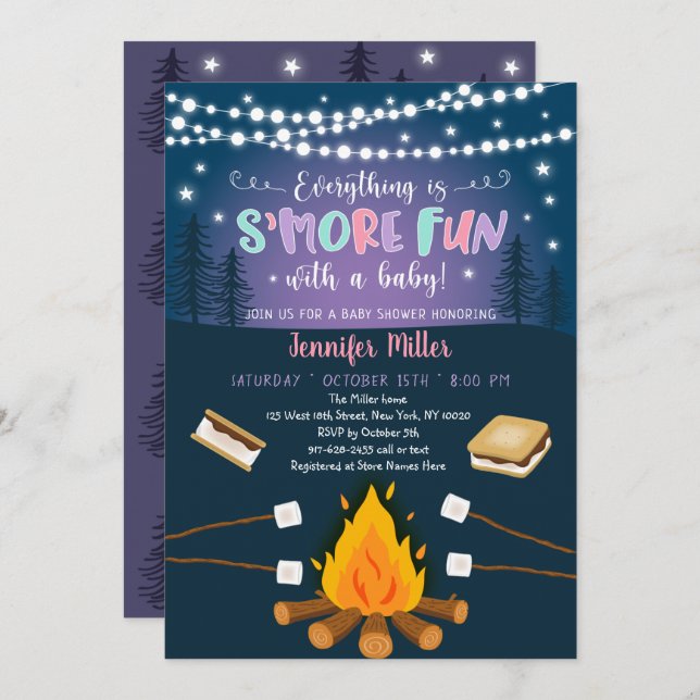 Invitation S'more Fun With A Baby S'mores Baby shower (Devant / Derrière)
