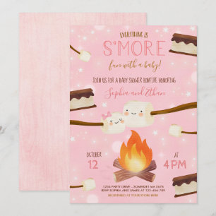 Invitation S'more Pink Girl Bonfire Baby shower
