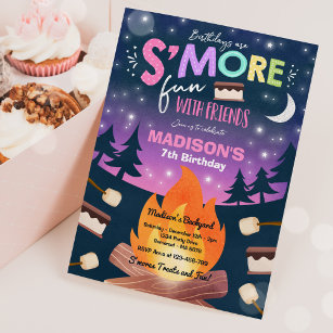 Invitation S'mores Anniversaire Fête S'mores Camping Annivers